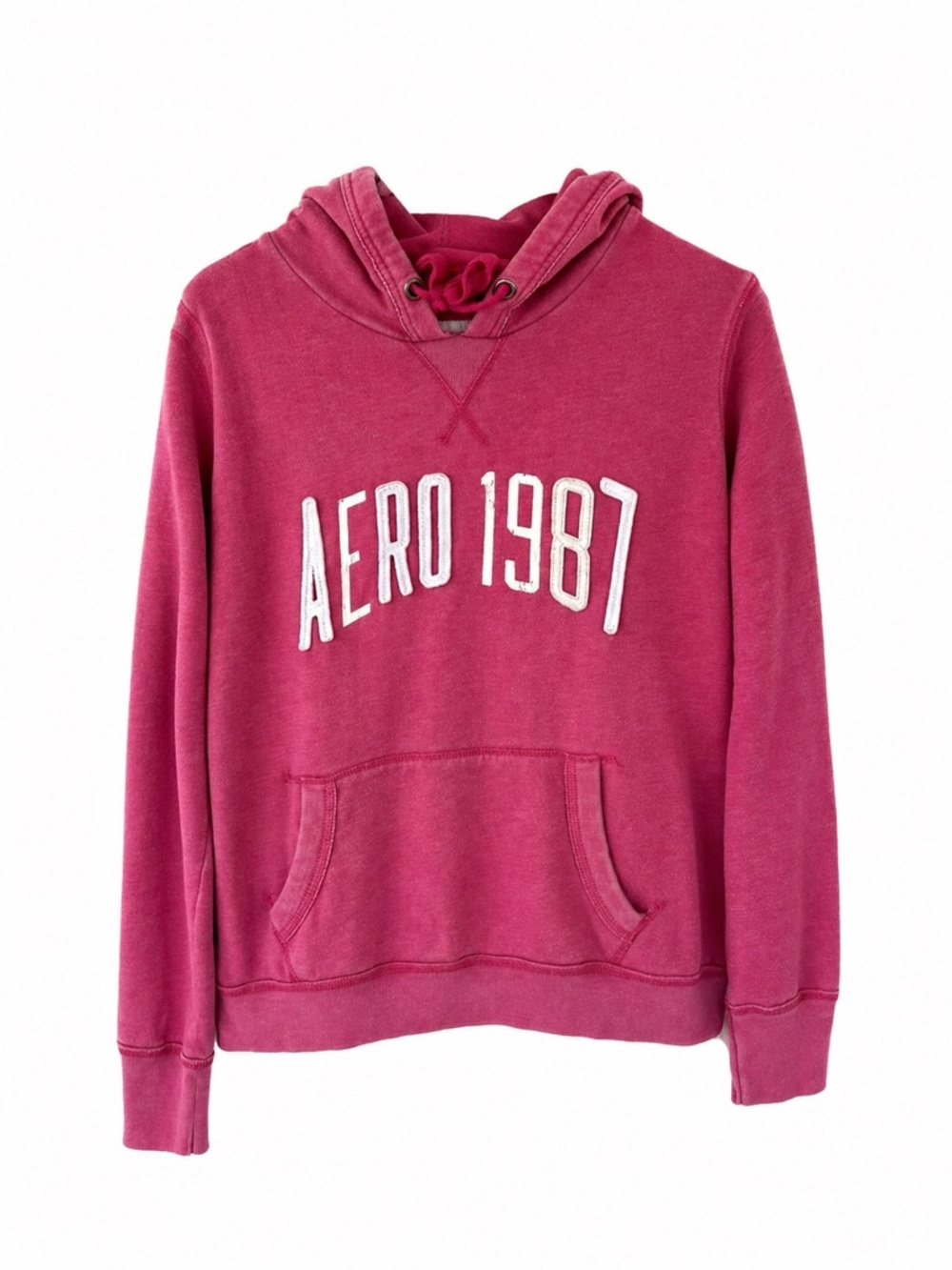 Vintage Aeropostale AERO 1987 Hoodie XL Pink Y2K Pullover Sweatshirt - Picture 2 of 6